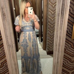 Elegant Blue Two Piece Embroidered Set